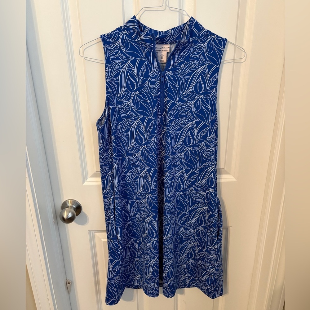 Tommy Bahama Racquet & Paddle Tropical Blue Sleeveless Mini Dress Women’s Large - Picture 2 of 7